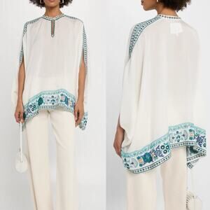 Johnny Was Biya Xanthi Poncho Blouse Embroidered White Sz S Boho Oversized *READ